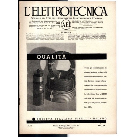 L'ELETTROTECNICA-n 18, 25 giugno, vol XX-1933