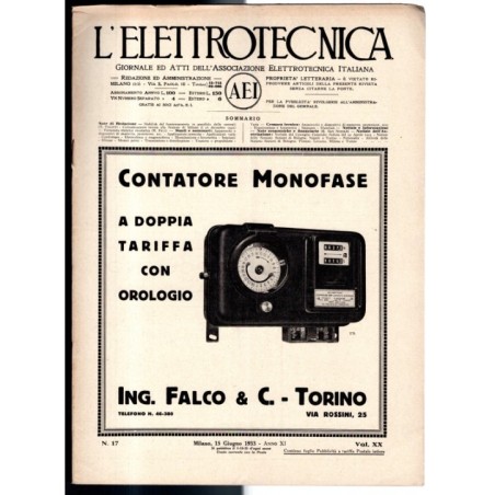L'ELETTROTECNICA-n 17, 15 giugno, vol XX-1933