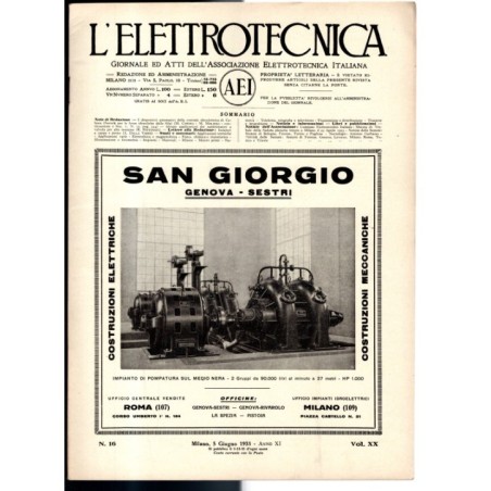 L'ELETTROTECNICA-n 16, 5 giugno, vol XX-1933