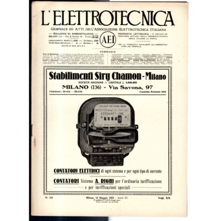 L'ELETTROTECNICA-n 14, 15 maggio, vol XX-1933