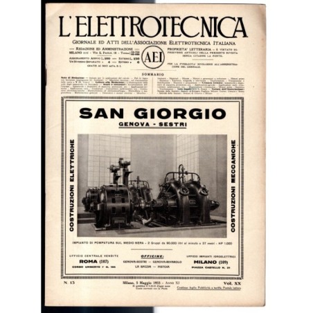 L'ELETTROTECNICA-n 13, 5 maggio, vol XX-1933