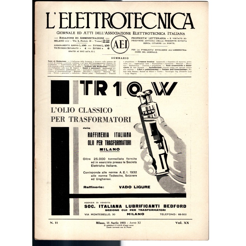 L'ELETTROTECNICA-n 11, 15 aprile, vol XX-1933