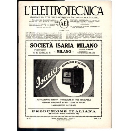 L'ELETTROTECNICA-n 8, 15 marzo, vol XX-1933