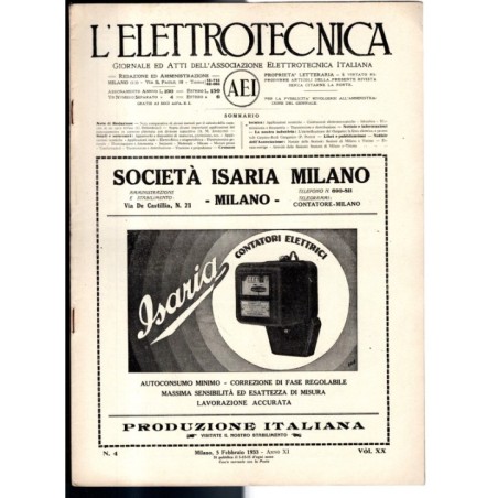 L'ELETTROTECNICA-n 4, 5 febbraio, vol XX-1933