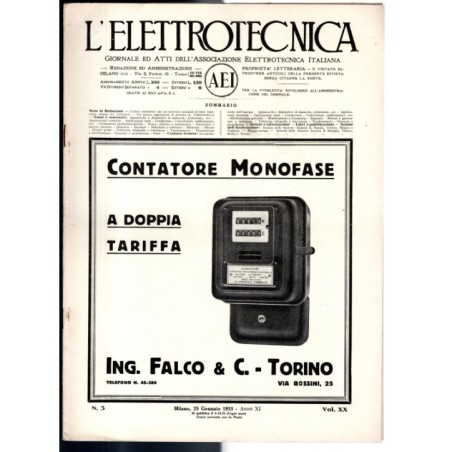 L'ELETTROTECNICA-n 3, 25 gennaio, vol XX-1933