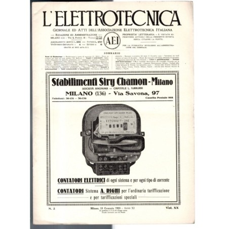 L'ELETTROTECNICA-n 2, 15 gennaio, vol XX-1933