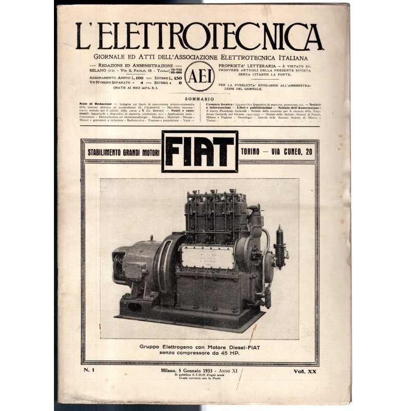 L'ELETTROTECNICA-n 1, 5 gennaio, vol XX-1933