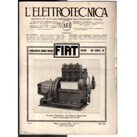 L'ELETTROTECNICA-n 1, 5 gennaio, vol XX-1933