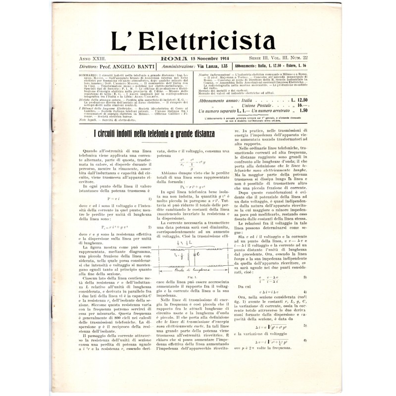 L'ELETTRICISTA-serie III, vol III, n 22, 15 novembre-1914