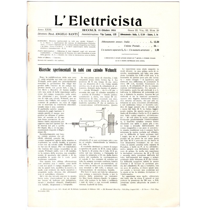L'ELETTRICISTA-serie III, vol III, n 20, 15 ottobre-1914