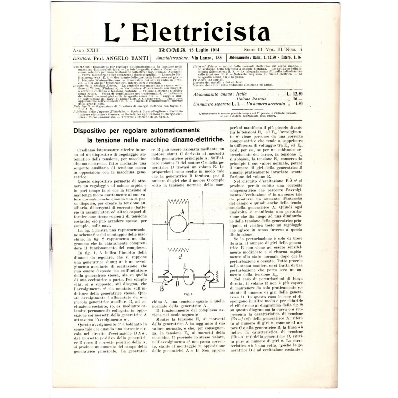 L'ELETTRICISTA-serie III, vol III, n 14, 15 luglio-1914