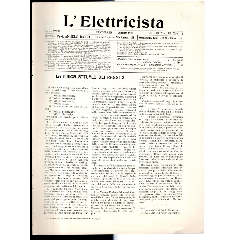 L'ELETTRICISTA-serie III, vol III, n 11, 1 gugno-1914