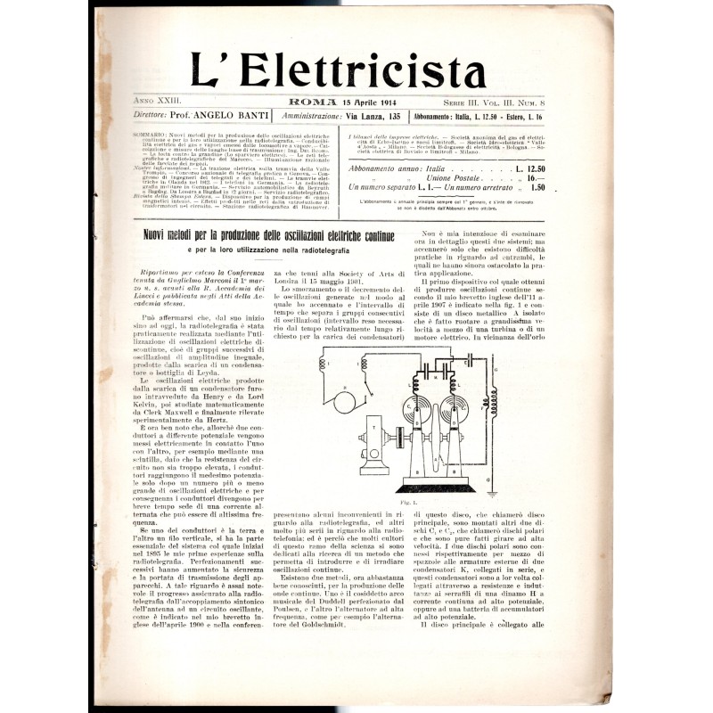 L'ELETTRICISTA-serie III, vol III, n 8, 15 aprile-1914
