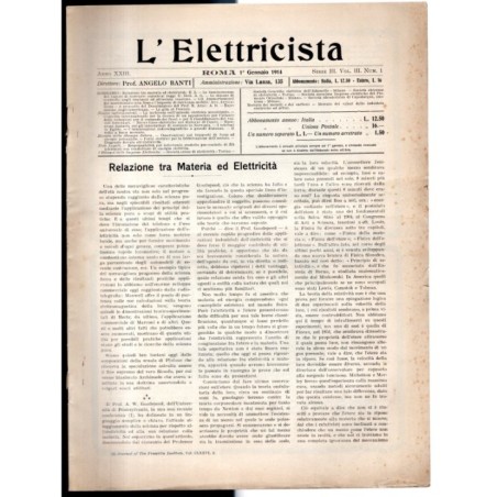 L'ELETTRICISTA-serie III, vol III, n 1, 1 gennaio-1914