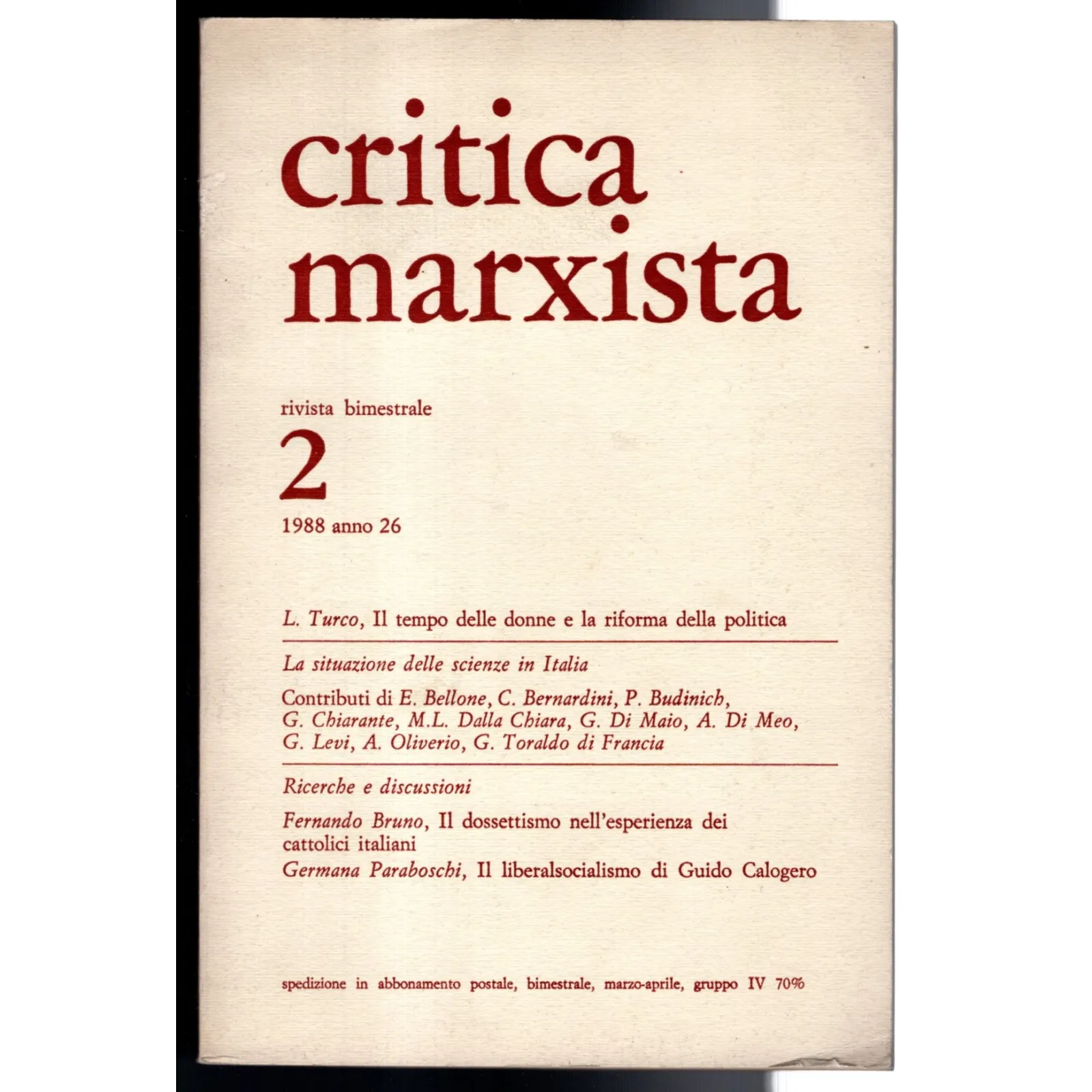 CRITICA MARXISTA-n 2, marzo/aprile-1988