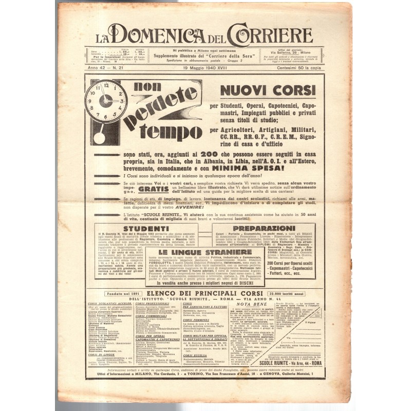 LA DOMENICA DEL CORRIERE-n 21, 19 maggio-1940
