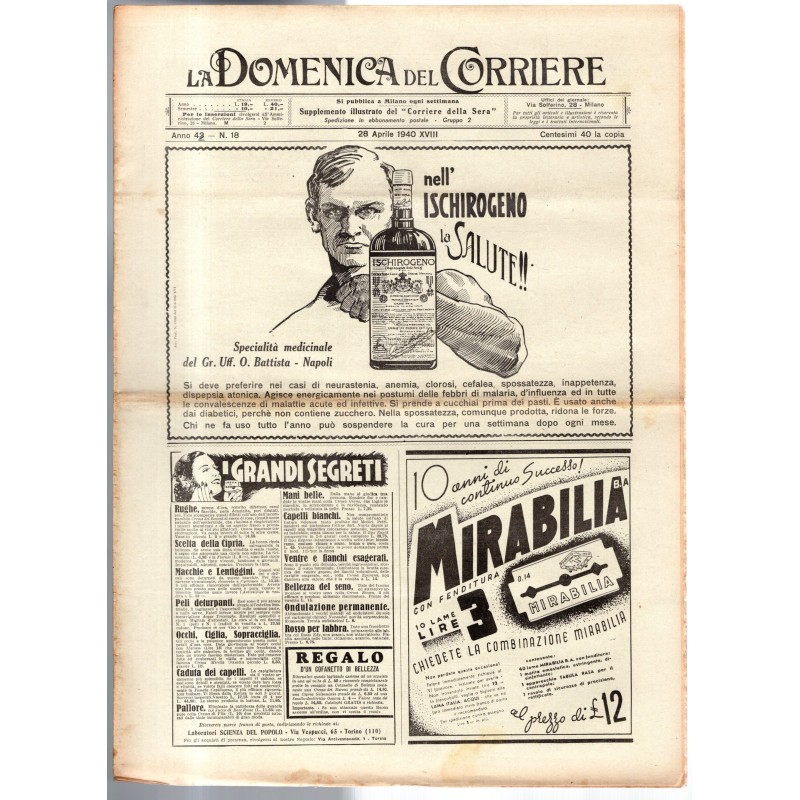LA DOMENICA DEL CORRIERE-n 18, 28 aprile-1940