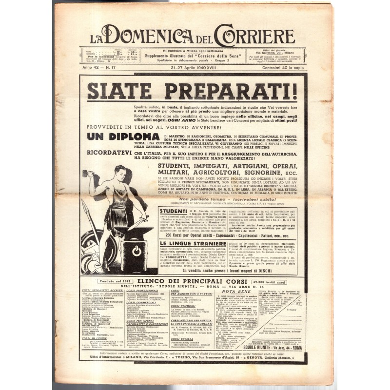 LA DOMENICA DEL CORRIERE-n 17, 21-27 aprile 1940-1940