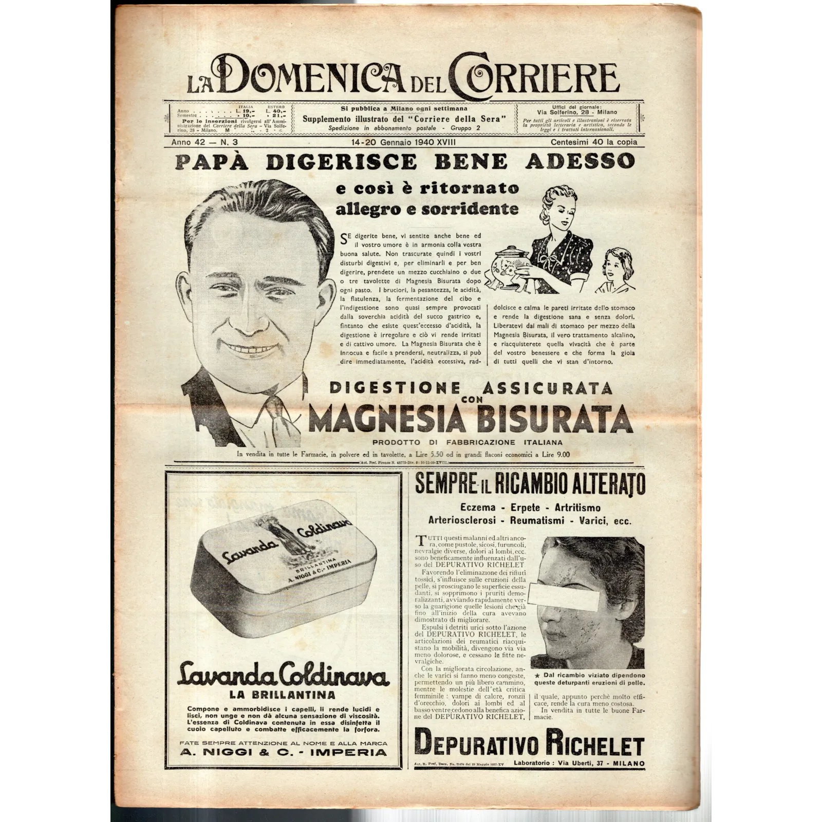 LA DOMENICA DEL CORRIERE-n 3, 14-20 gennaio-1940