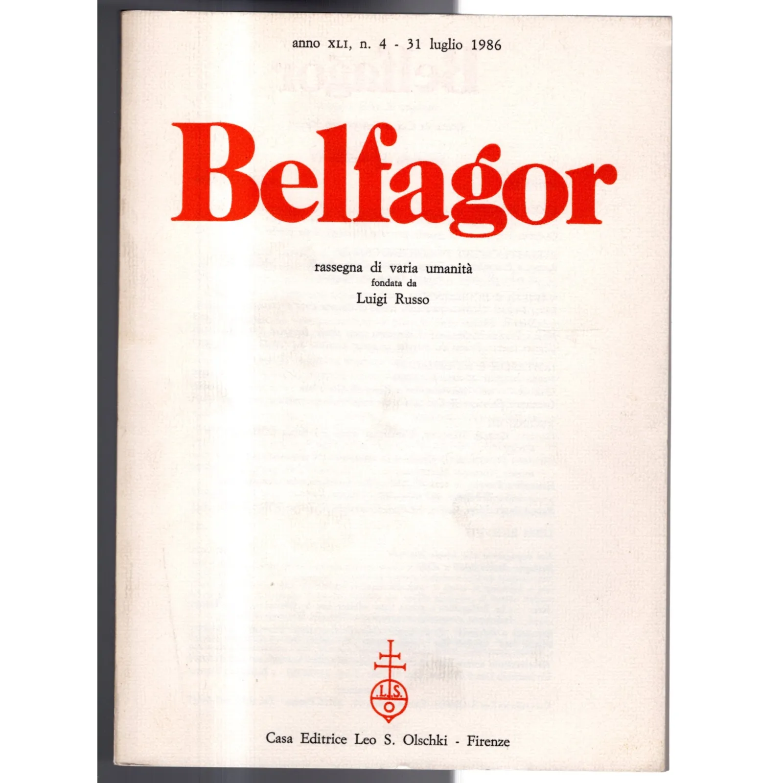 BELFAGOR. RASSEGNA DI VARIA UMANITÀ-n 4, 31 luglio-1986
