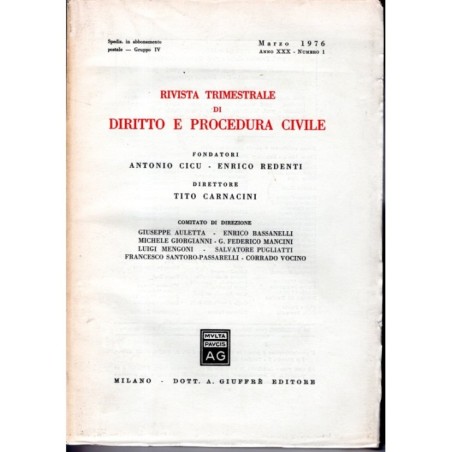 RIVISTA TRIMESTRALE DI DIRITTO E PROCEDURA CIVILE-numero 1, marzo-1976