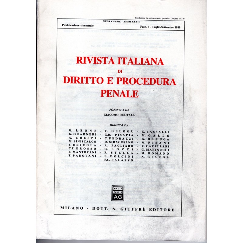RIVISTA ITALIANA DI DIRITTO E PROCEDURA PENALE-fasc 3, luglio-settembre-1989