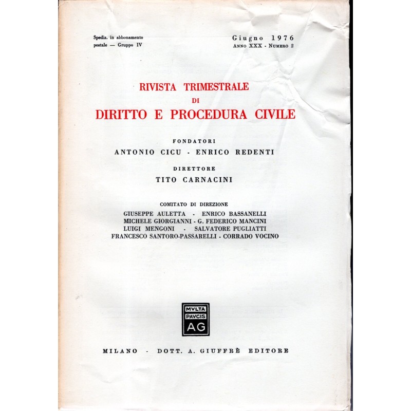 RIVISTA TRIMESTRALE DI DIRITTO E PROCEDURA CIVILE-numero 2, giugno-1976