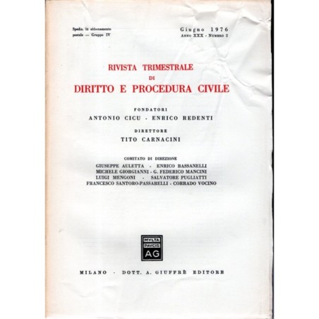 RIVISTA TRIMESTRALE DI DIRITTO E PROCEDURA CIVILE-numero 2, giugno-1976