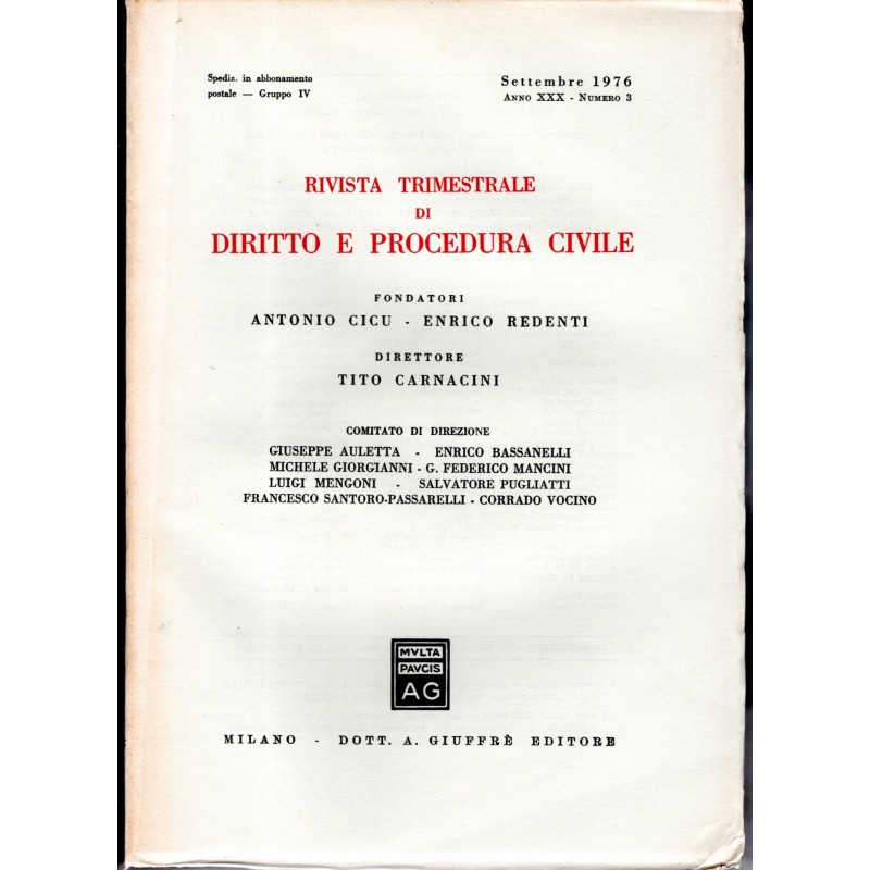 RIVISTA TRIMESTRALE DI DIRITTO E PROCEDURA CIVILE-numero 3, settembre-1976