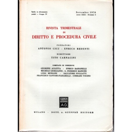 RIVISTA TRIMESTRALE DI DIRITTO E PROCEDURA CIVILE-numero 3, settembre-1976