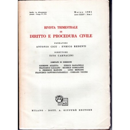 RIVISTA TRIMESTRALE DI DIRITTO E PROCEDURA CIVILE-numero 1, marzo-1981