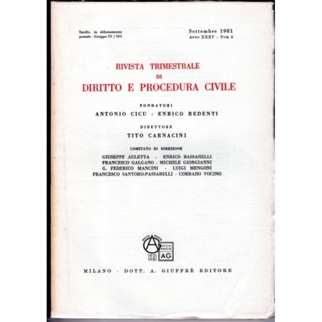 RIVISTA TRIMESTRALE DI DIRITTO E PROCEDURA CIVILE-numero 3, settembre-1981