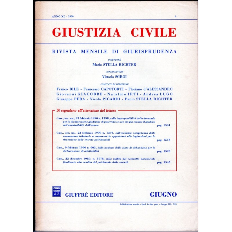 GIUSTIZIA CIVILE-numero 6, giugno-1990