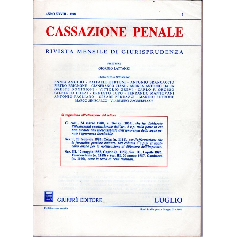 CASSAZIONE PENALE-numero 7, luglio-1988