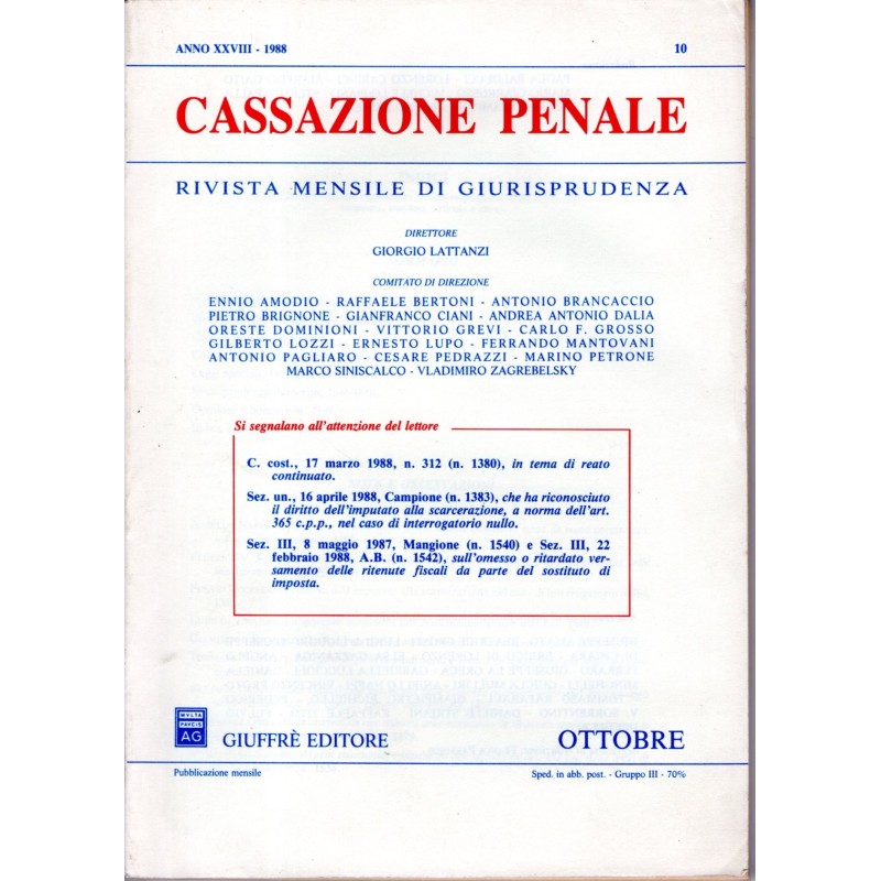 CASSAZIONE PENALE-numero 10, ottobre-1988