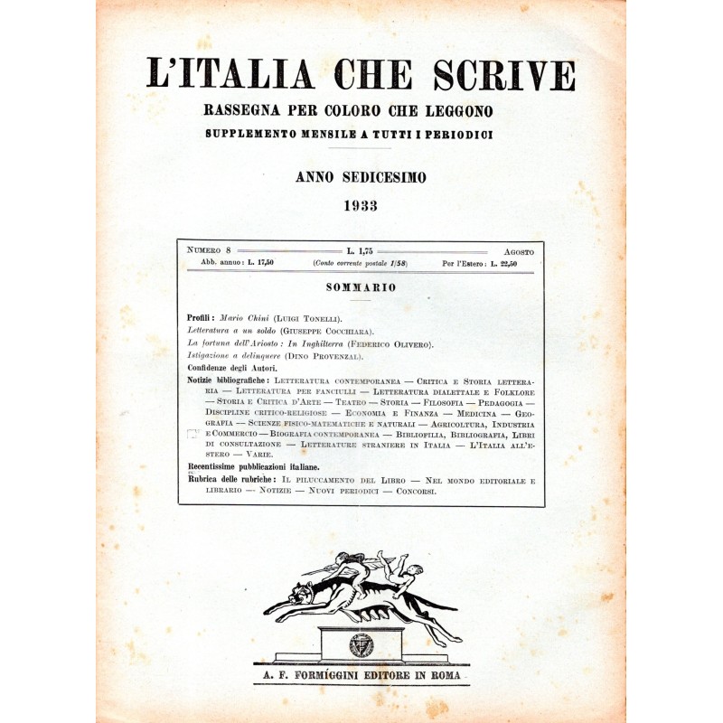 L'ITALIA CHE SCRIVE-supplemento, numero 8, agosto-1933
