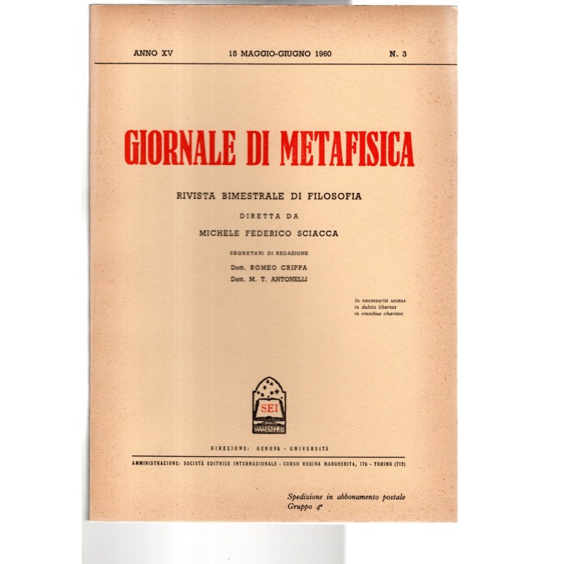 GIORNALE DI METAFISICA-n 3, 15 maggio/giugno-1960