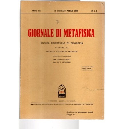 GIORNALE DI METAFISICA-n 1-2, 15 gennaio/aprile-1965