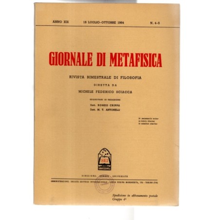 GIORNALE DI METAFISICA-n 4-5, 15 luglio/ottobre-1964