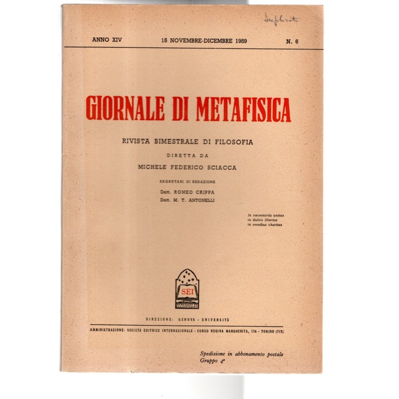 GIORNALE DI METAFISICA-n 6, 15 novembre/dicembre-1959