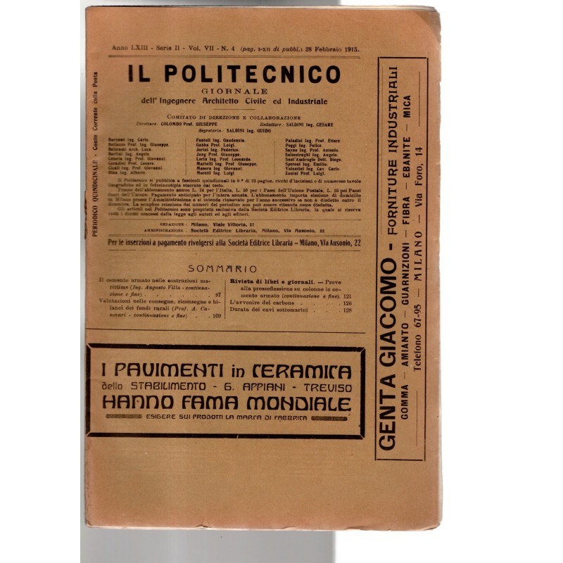 IL POLITECNICO. GIORNALE DELL'INGEGNERE-vol VII, n 4, 28 febbraio-1915