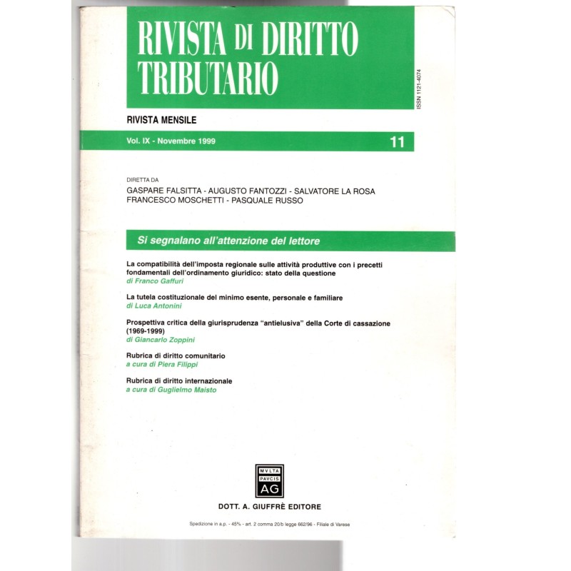 RIVISTA DI DIRITTO TRIBUTARIO-vol IX, n 11, novembre-1999