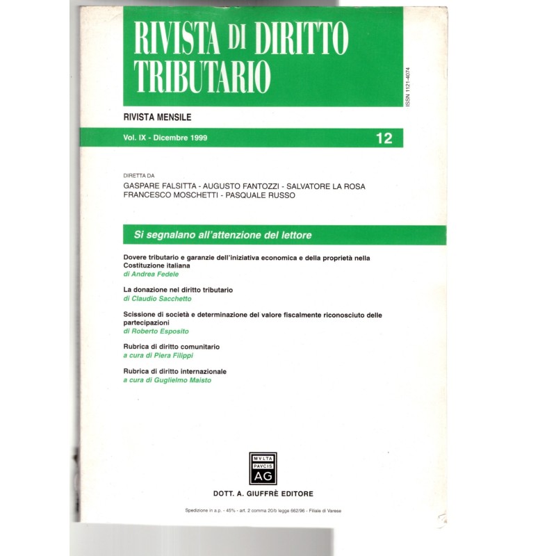 RIVISTA DI DIRITTO TRIBUTARIO-vol IX, n 12, dicembre-1999