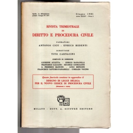 RIVISTA TRIMESTRALE DI DIRITTO E PROCEDURA CIVILE-numero 2, giugno-1981