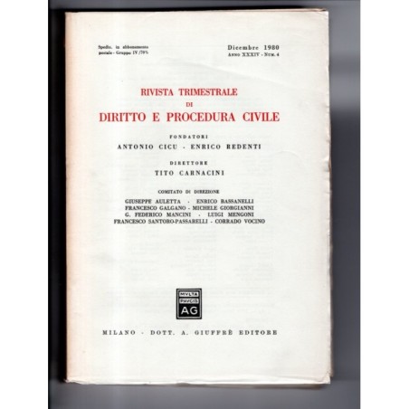 RIVISTA TRIMESTRALE DI DIRITTO E PROCEDURA CIVILE-numero 4, dicembre-1980