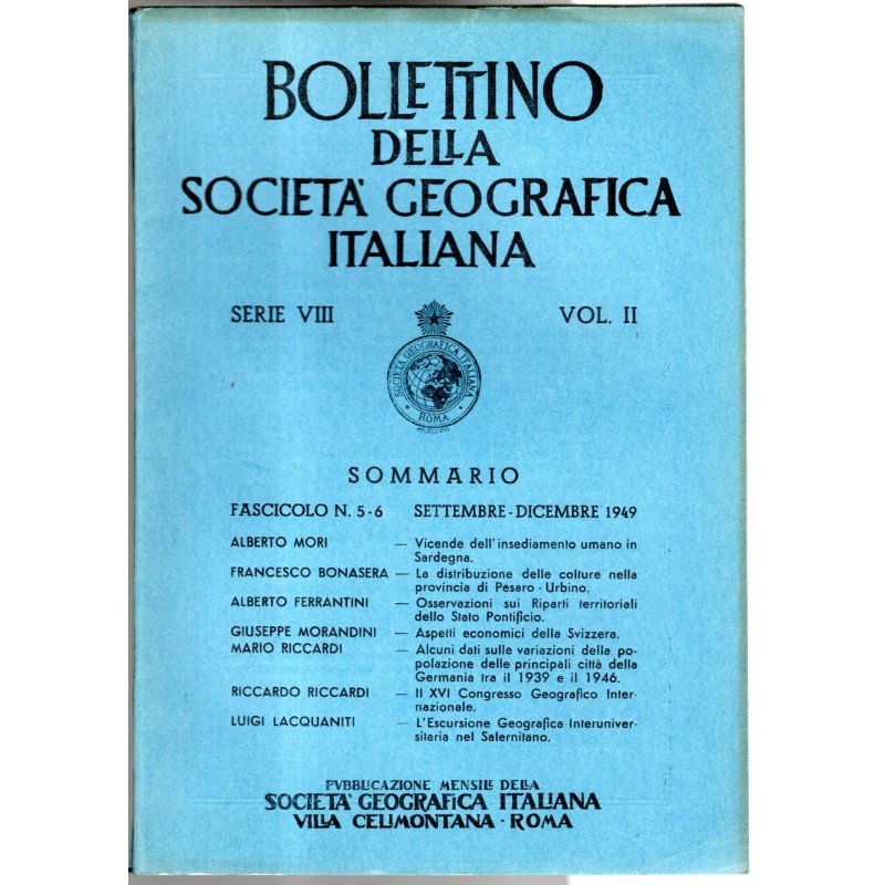 BOLLETTINO DELLA SOCIETÀ GEOGRAFICA ITALIANA-fasc n 5-6, set/dic-1949