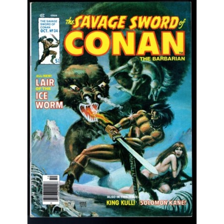 THE SAVAGE SWORD OF CONAN 34 - MARVEL 1977 - BAGGED BOARDED - VF/NM (9.0)