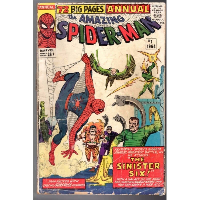 AMAZING SPIDER-MAN ANNUAL  1 - MARVEL 1964 - BAGGED BOARDED - GD- (1.5)