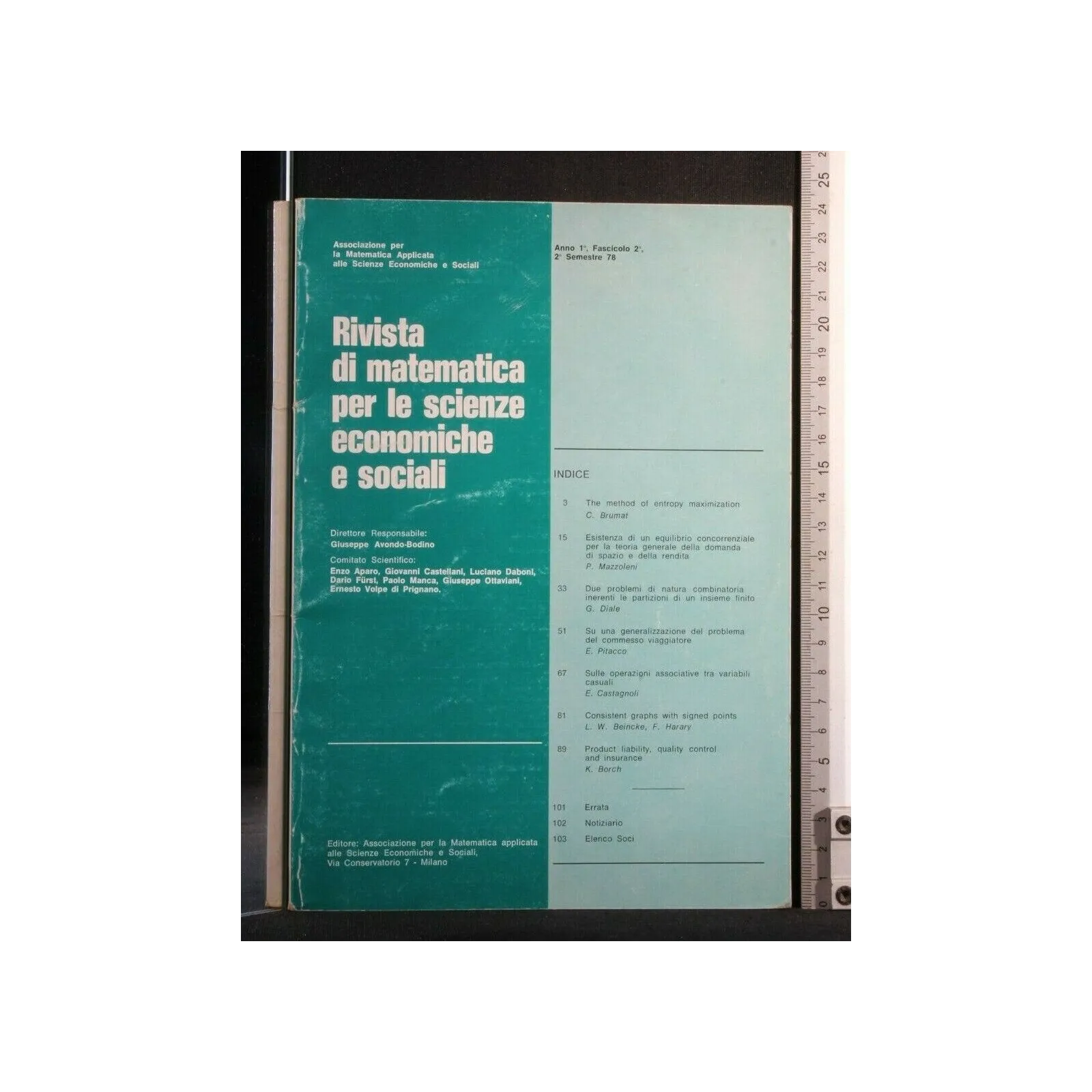 RIVISTA DI MATEMATICA PER LE SCIENZE ECONOMICHE E SOCIALI 2° SEMESTRE 1978 _x000D_
