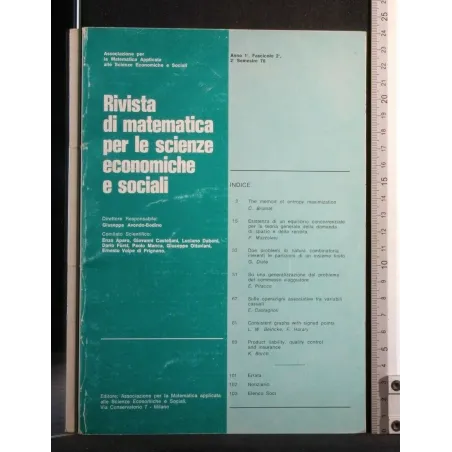 RIVISTA DI MATEMATICA PER LE SCIENZE ECONOMICHE E SOCIALI 2° SEMESTRE 1978 _x000D_